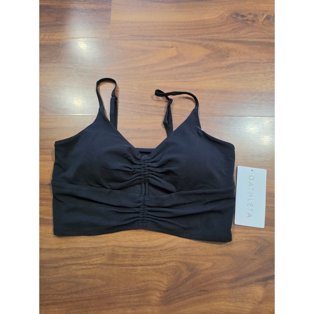 NWT Athleta A-C Cinch Longline Bra Medium Black Powervita Light Support 599775